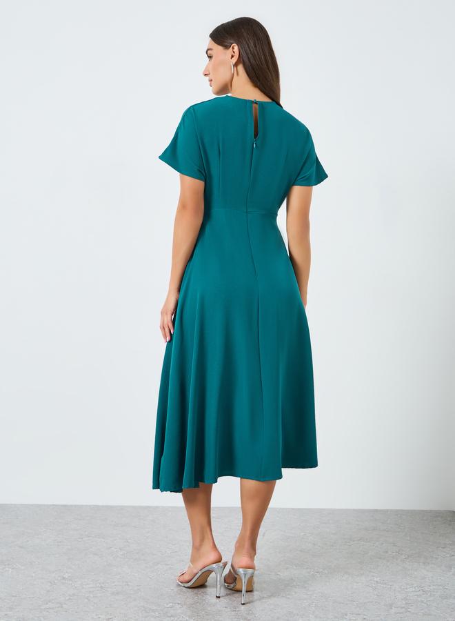 Styli Women Teal Embellished Short Sleeves Midi Dress - Image 4
